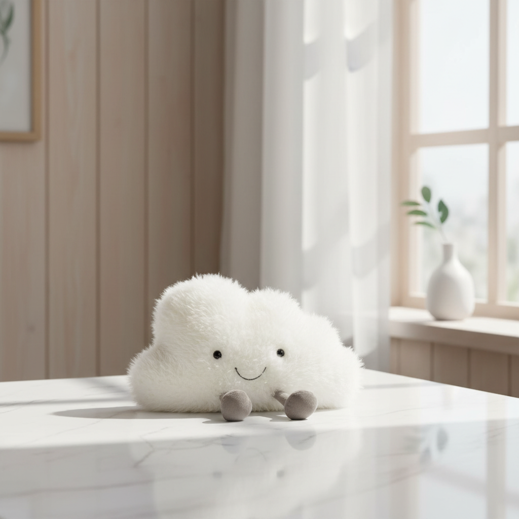 Jellycat Amuseable Cloud — Peluche nuage souriant en ambiance scandinave épurée