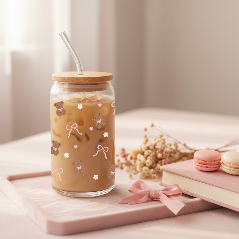 Verre – Oursons, Nœuds & Fleurs 16 oz | Alarocque Design
