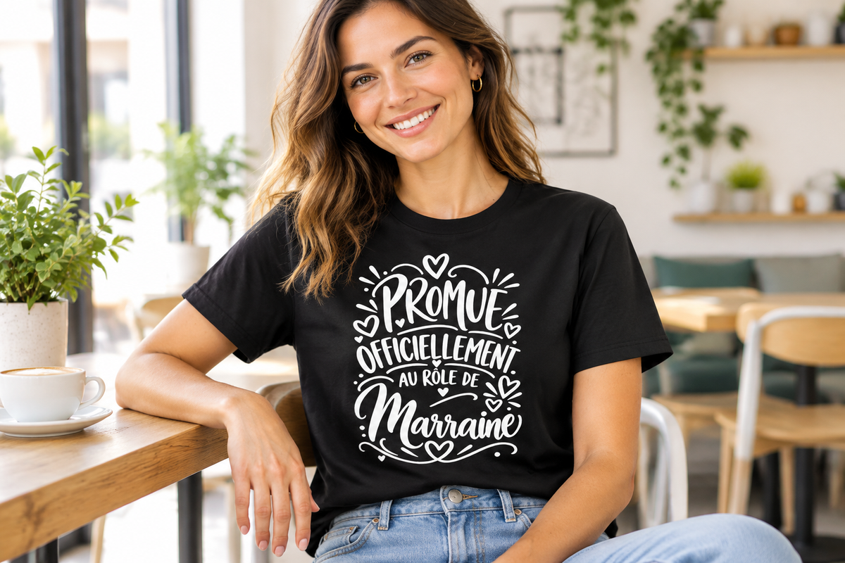 Photo du chandail de marraine porté par une jeune femme