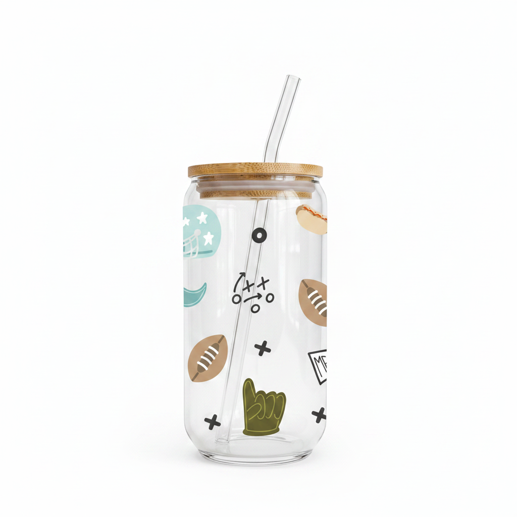 Verre Meilleur Papa Football 16 oz — Fête des Pères & Fans de Football | Couvercle Bambou & Paille en Verre