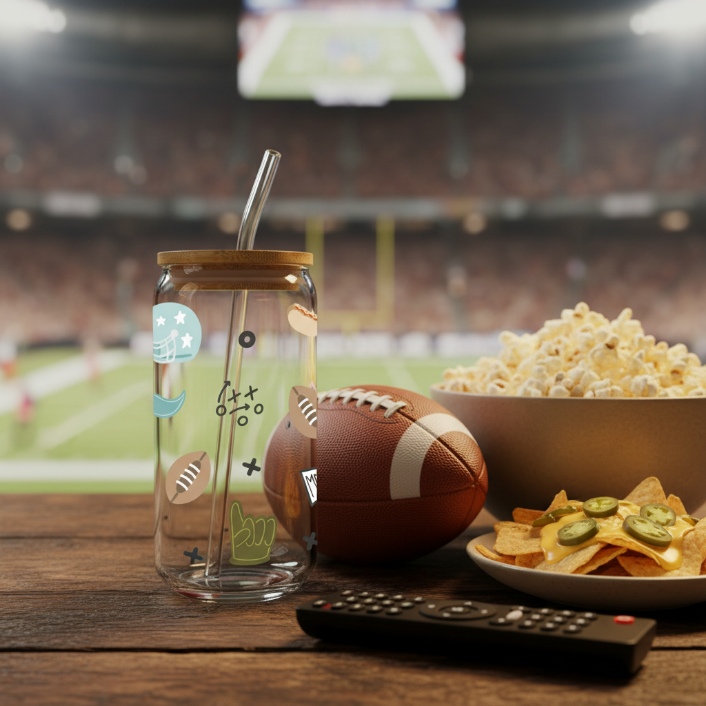 Verre Meilleur Papa Football 16 oz — Fête des Pères & Fans de Football | Couvercle Bambou & Paille en Verre